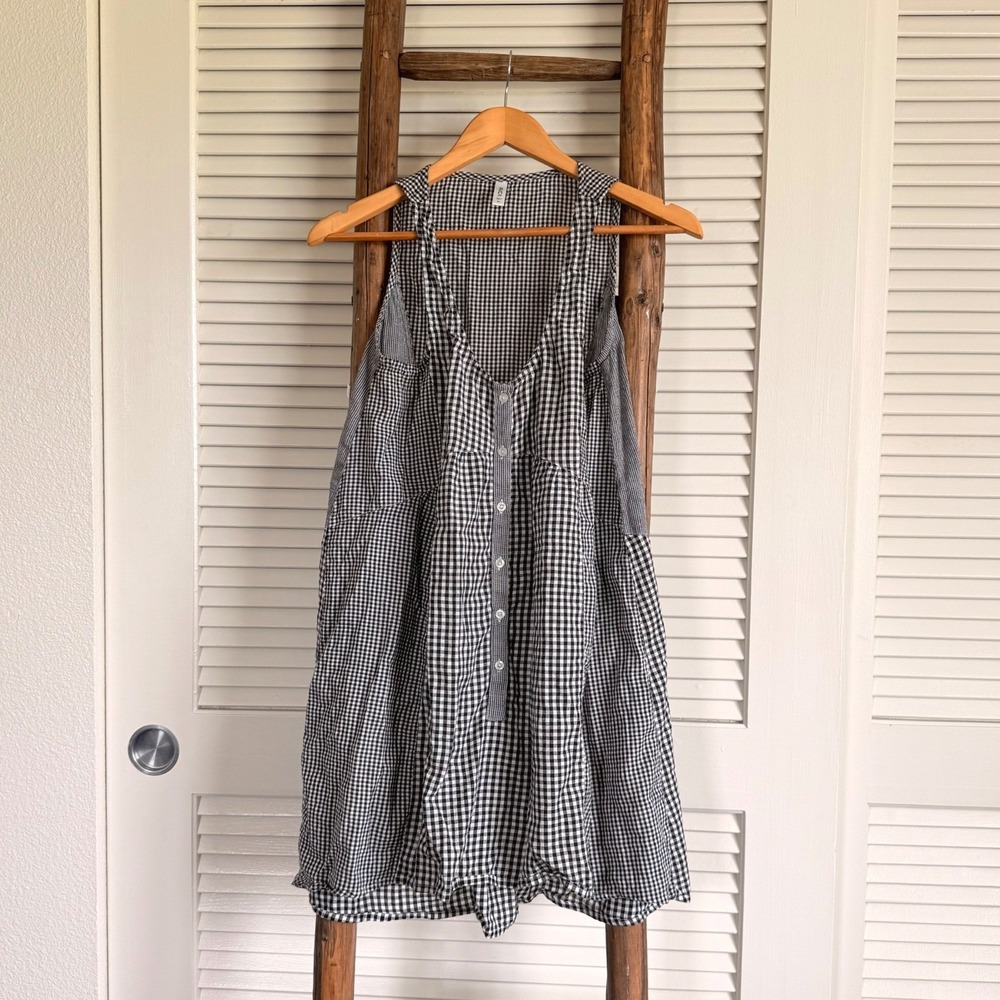 RVCA Gingham Sleeveless Button Front Dress Medium Black White